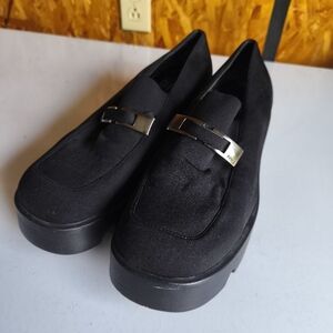 Vintage 90s y2k Nine West Platform Chunky Loafer Silver Hardware sz 8.5 Black